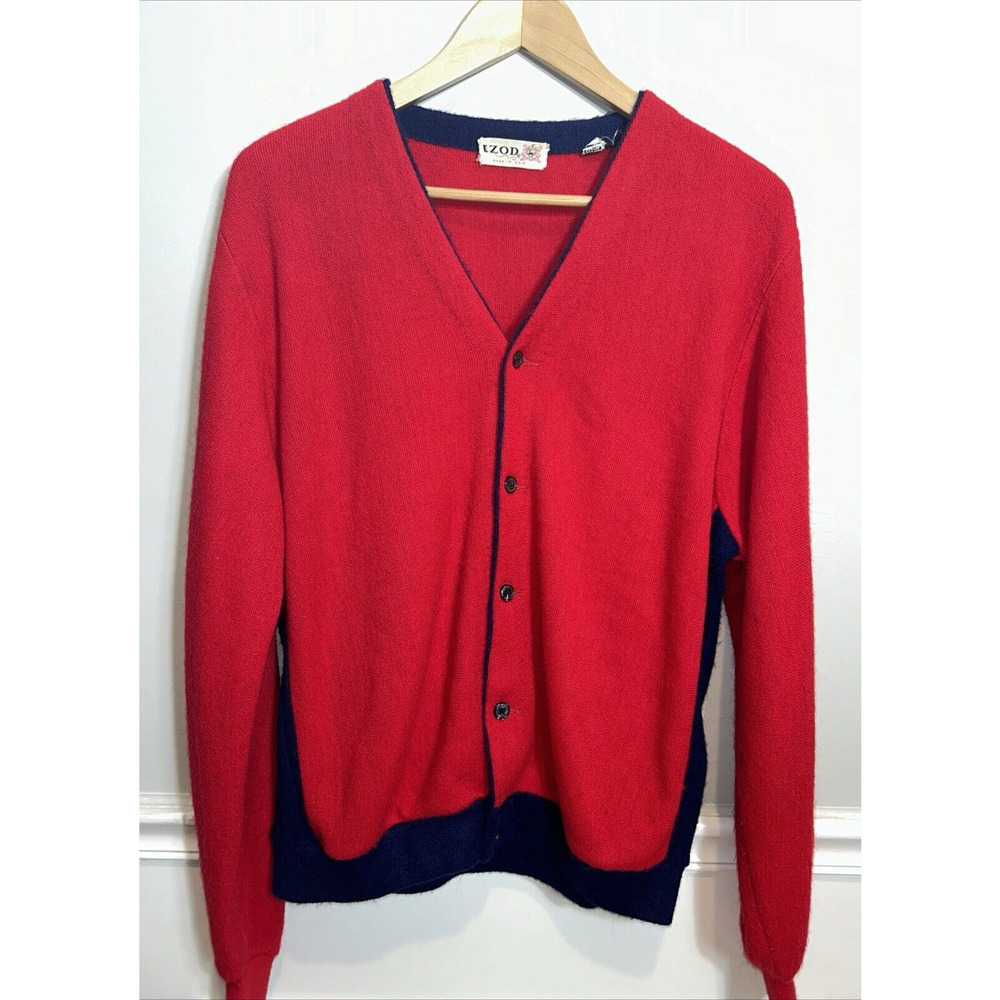 Vintage 60s Izod Of London Red Cardigan Sweater Medium Orlon Acrylic Lacoste